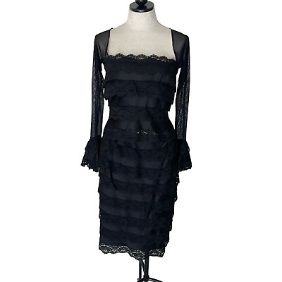 #ad Tadashi Skirt And Top Set Womens Size Medium Vintage Black Lace Satin Mesh $172.14