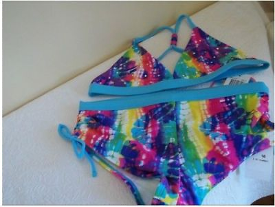 #ad Breaking Waves Girls 2piece Bikini set Swimwear Size XL 16 Multi Color NWT $12.95