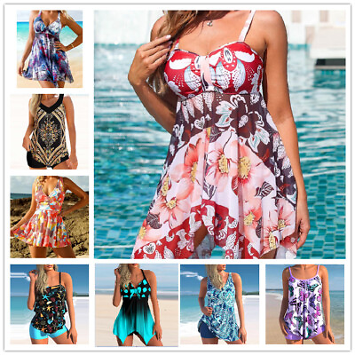#ad New Women Tankini Swimdress Swimsuit Beachwear Push Up Swimwear Plus Size Bikini $21.99