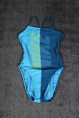 #ad Nike Swimsuit Women 4 Blue Swim Beach Racerback One Piece Sport Swimming $17.77