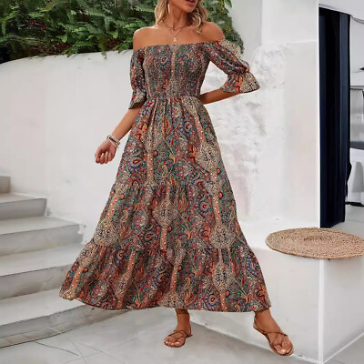 #ad Women#x27;s Summer Boho Floral Dress Ladies Holiday Party Casual Maxi Long Sundress $23.85