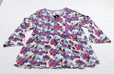 #ad Avenue Women#x27;s Plus Boho Bell Sleeve Abstract Top AR8 Multicolor Size 20 NWT $9.00