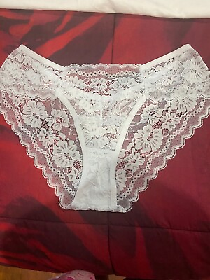 #ad Women Floral Lace Low Waist Bikini Panty Sz M White $5.99