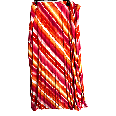 #ad Susan Graver Maxi Skirt Women Plus 2X Pink Orange Striped Poly Spandex Stretch $14.69