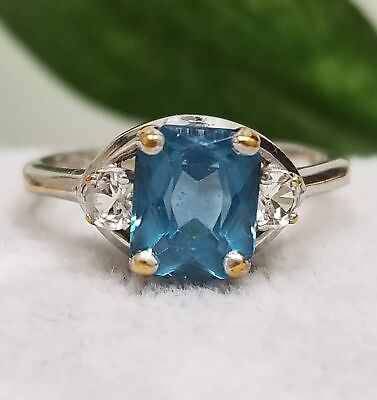 #ad #ad 10K White Gold Blue and White Topaz Ring 1.5 Carat Vintage Cocktail Size 6.75 $223.20