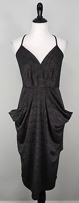 #ad #ad BCBGENERATION Black Silver Metallic V Neck Formal Party Cocktail Dress Sz Small $49.99