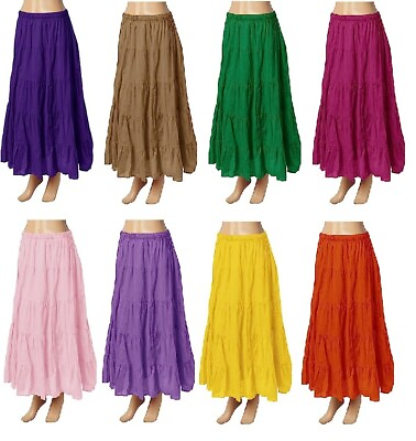 Women Long Cotton Skirts Summer Mopping Ruffle Tiered Maxi Elastic Waisted Dress $22.18