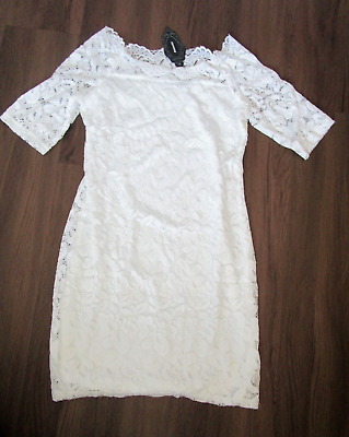 #ad Antlewhi Fashion Women#x27;s size Lg Lace Dress A Line Lined Short Sleeve All White $19.58