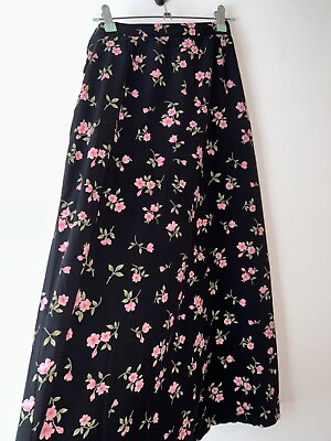 #ad Smart Bohemian Skirt Long Black Floral Slit Size 14 Boho Vintage Gypsy Retro GBP 15.99