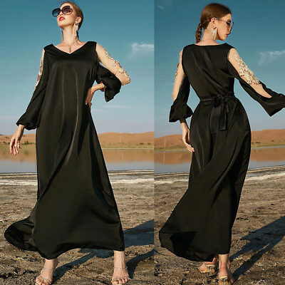 #ad Kaftan Women Long Maxi Dress Dubai Muslim Islamic Abaya Party Abayas Arab Gown $37.55