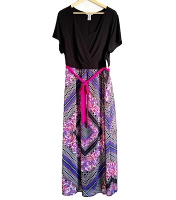 #ad Catherines Women Batik Print Maxi Dress Plus 1X Multicolor 18 20W Belted $29.99