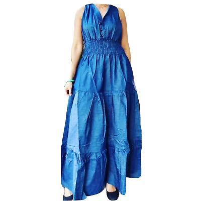 #ad Long Denim Dress With Scarf 100% Cotton Denim Dress Bohemian Dress Maxi Dress $23.99