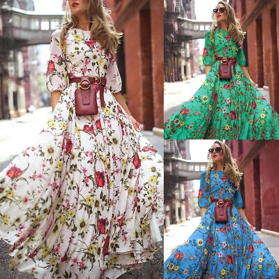 #ad Womens Boho Floral Maxi Dress Summer Party Cocktail Ball Gown Beach Holiday $21.23