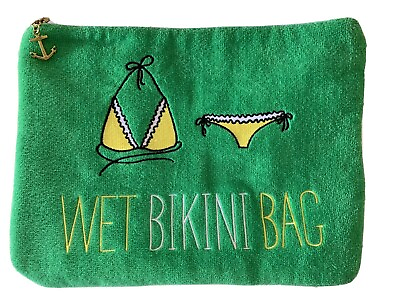 #ad BECKY Wet Bikini Bag Beach Wristlet Terry Cloth Bright Green BECKY EUC 9x12 inch $19.99