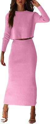 #ad Women#x27;s 2 Piece Sweater Dress Skirt Sets Rib Knit Maxi Bodycon Crop Top Winter O $91.82