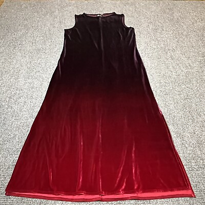 Kathie Lee Collection Velour Dress XL Red Ombré Long Sleeveless Vintage $38.72