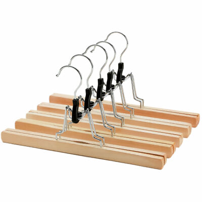 #ad Grade Wooden Pant Hangers with Clips Non Slip Skirt Hanger with 360° Swivel Hook $10.16