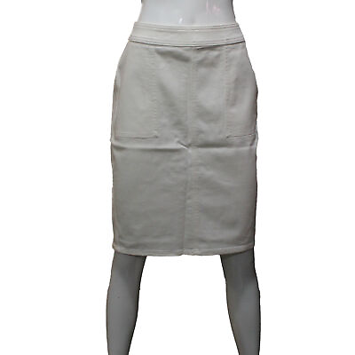 Lands End Pencil Skirt Women#x27;s Size 14 Petite Stretch Denim White $29.99