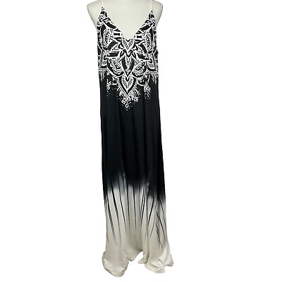 #ad Unbranded Women’s Pullover Maxi Dress Sz XL Black amp; White Spaghetti Straps $19.79