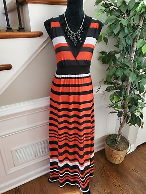#ad Hypnotik Women#x27;s Orange Polyester V Neck Sleeveless Casual Long Maxi Dress Large $28.00