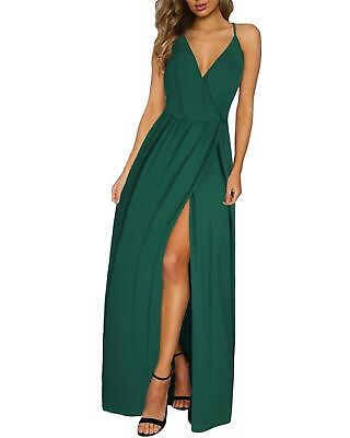 #ad II ININ Womens Deep V Neck Casual Dress Summer Beach Backless Slit Maxi Dresses $21.99