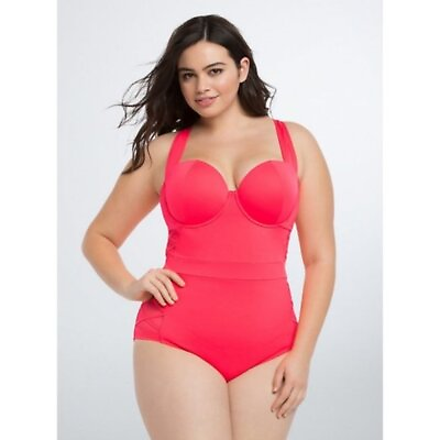 #ad Torrid Lattice Mesh One Piece Swimsuit Push Up Demi Bra Adjustable Neon Pink 0 $44.99