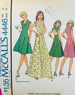#ad 1970s SIZE 5 MCCALLS 4446 JUNIOR DRESSES *UNCUT FF $13.17
