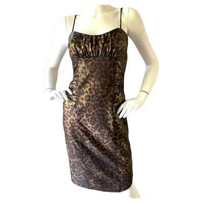 #ad David Meister Metallic Broze Leapord Print Cocktail Dress Size 8 Party Formal $39.99
