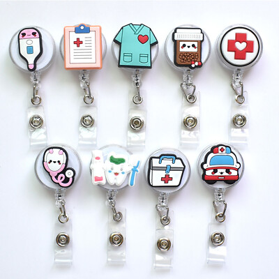 Name Badge Reel Work Card Clip Medical Worker Retractable ID Tag Holder Cute $3.14