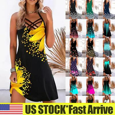 Womens Summer Sleeveless Floral Mini Dress Holiday Beach Party Tank Sundress $14.59