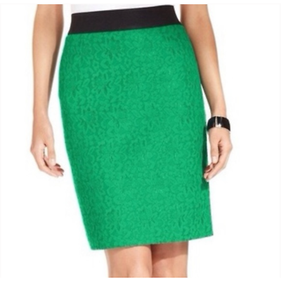 #ad ALFANI Floral Lace Pencil Skirt High Waist Zip Lacey Green Black Women#x27;s 10 $8.97