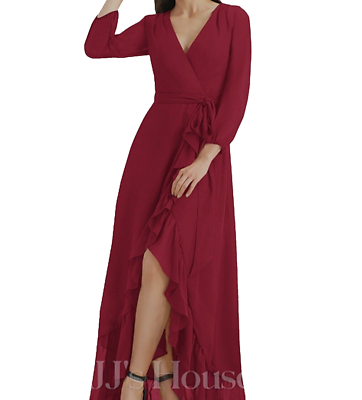 #ad Womens Evening Dress Asymmetrical Chiffon Cocktail Dress Burgundy Size 12 $55.00