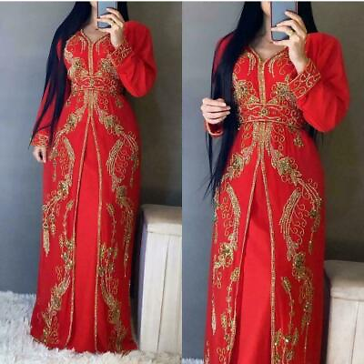 Sale African Dress Fancy Abaya Dubai Formal Beaded Moroccan Kaftan for Women $63.45
