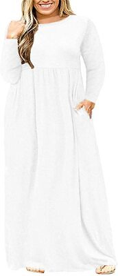 #ad BISHUIGE Womens L 6XL Long Sleeve Casual Plus Size Maxi Dresses with Pockets $88.12