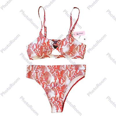 EJsoyo High Waisted Bikini Women’s Size M Ring Snake Skin Red White NWT $14.99