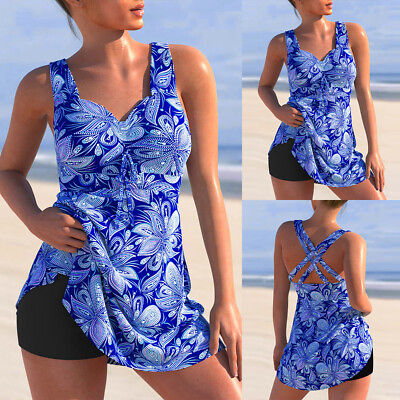 #ad Women Floral Tankini Set Summer Shorts Ladies Strap Beach Swimsuit Beach Cotume $24.99