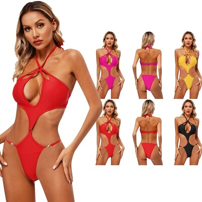 #ad Womens Monokini Criss Cross Bikini Cutout Swimsuit Push Up Bra Jumpsuit Exotic $13.01