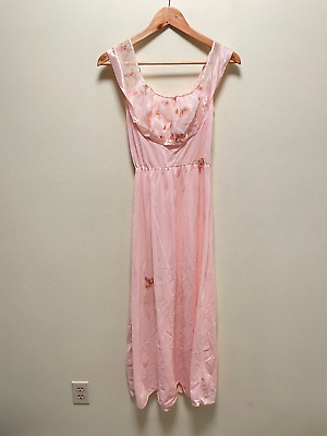 #ad Vintage Womens Maxi Dress Small Pink Floral Embroidered Princess Coquette Y2K $39.88