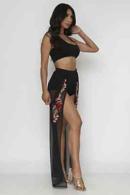 #ad Black 2pc Crop Top and Short Set with Maxi Skirt Size Large $29.95