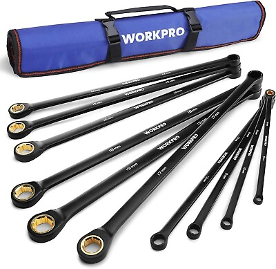 #ad WORKPRO Extra Long Ratcheting Wrench Set 10PC Combination Anti Slip Metri 8 19mm $69.99