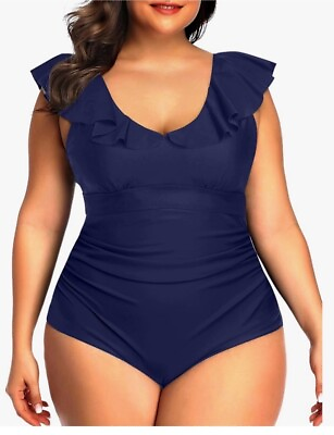 #ad Daci Ruffled Plus Size One Piece Swimsuits for Women Tummy Control 18w Blue $17.09