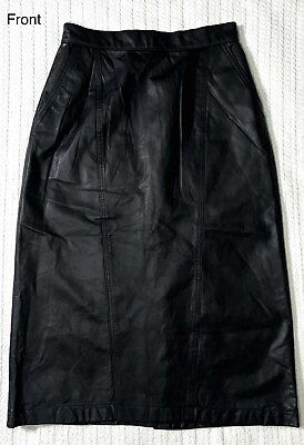 #ad Lady France Vintage Black Leather Skirt Women#x27;s Size 8 26” X 29” Korea $34.79