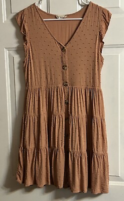 #ad Altar#x27;d State Women#x27;s Cap Sleeve Button Down 3 Tiered Gathered Boho Dress XS $23.75