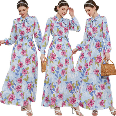 #ad Fashion Abaya Women Muslim Floral Print Long Maxi Dress Party Kaftan Islam Gown $26.40