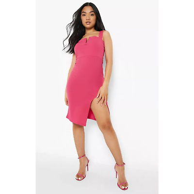 #ad Boohoo Pink V Bar Sqaure Neck Midi Dress $49.00