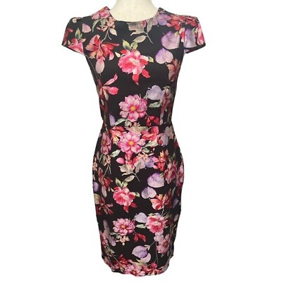 #ad Betsey Johnson Black Floral Knee Length Cocktail Dress $30.00