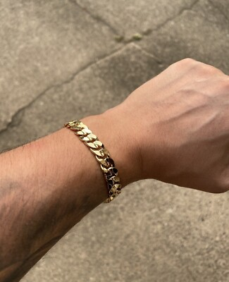 Gold Bracelet Gold Mens Womens Wide 10mm Cuban Link Chain Bracelet 9in $24.99