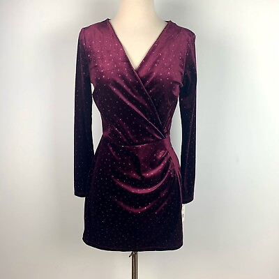 #ad Speechless Juniors Burgundy Glitter Polka Dot Long Sleeve Party Dress Size 3 $25.88