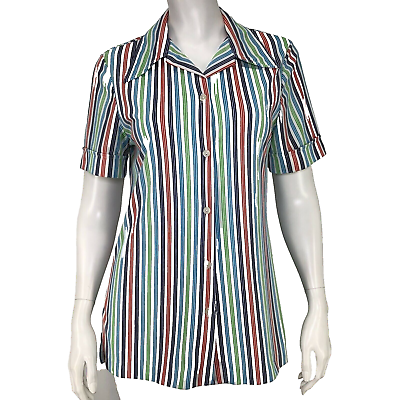 #ad Vintage 70#x27;s Sears Womens Shirt Top Striped Dagger Collar Primary Colors Indie $14.98