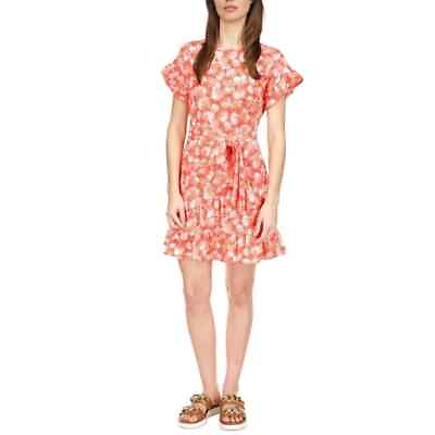#ad NWT MICHAEL KORS Orange Printed Tie Waist Short Party Dress Women#x27;s XL $66.45